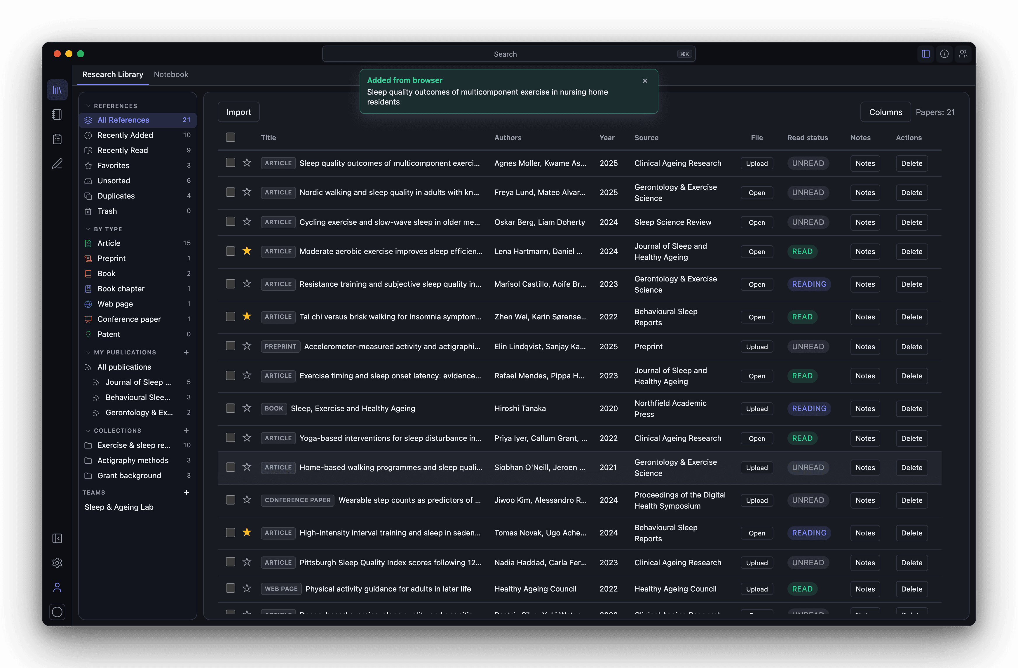 Browser connector saving a paper into your Avera library