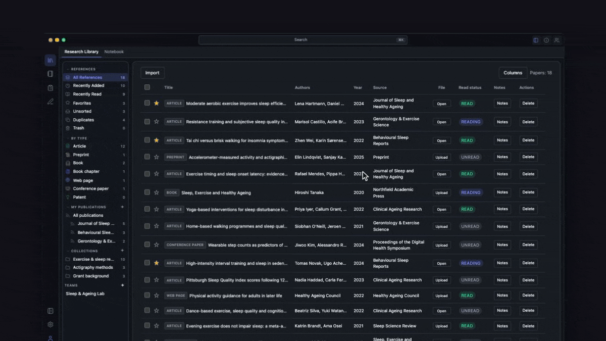 Structured search filters applied in the research library