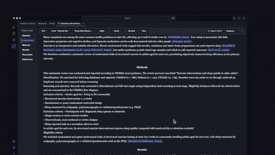 Research Writer citation picker inserting a reference